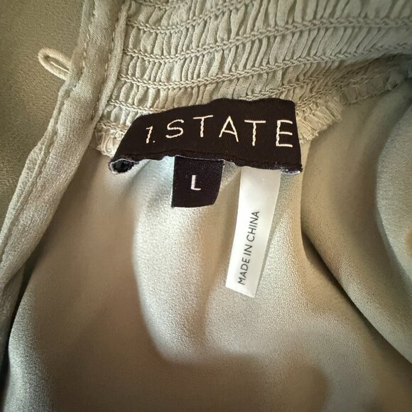 Women's L NWT 1. STATE. Smocked Mock Neck Dress Flutter Sleeve Mini - Picture 9 of 10